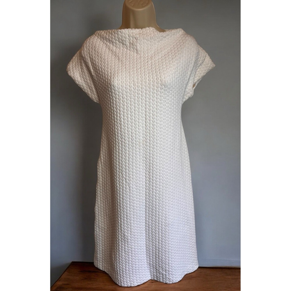 Lesley Evers Textured Shift Dress White Size Tiny Short Sleeve Knee Length
